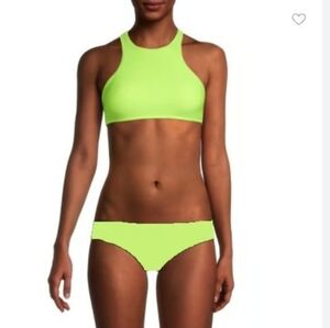 Sam Edelman Neon Yellow High- Neck Bikini Set Two -piece Swimsuit XS